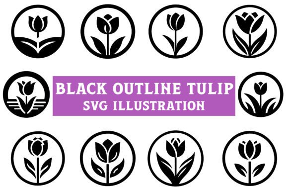 Tulip Flower Icon Set Illustration Review
